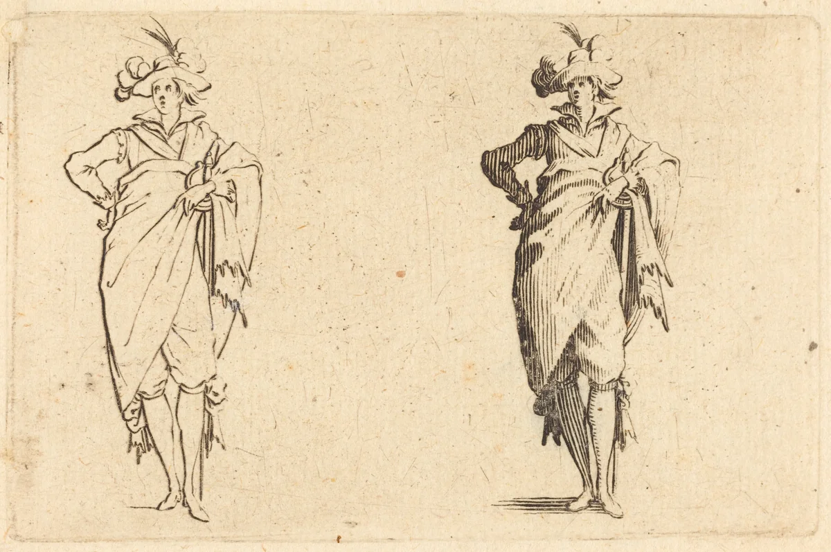 Gentleman Viewed from the Front with Hand on Hip by Jacques Callot, print, 1622