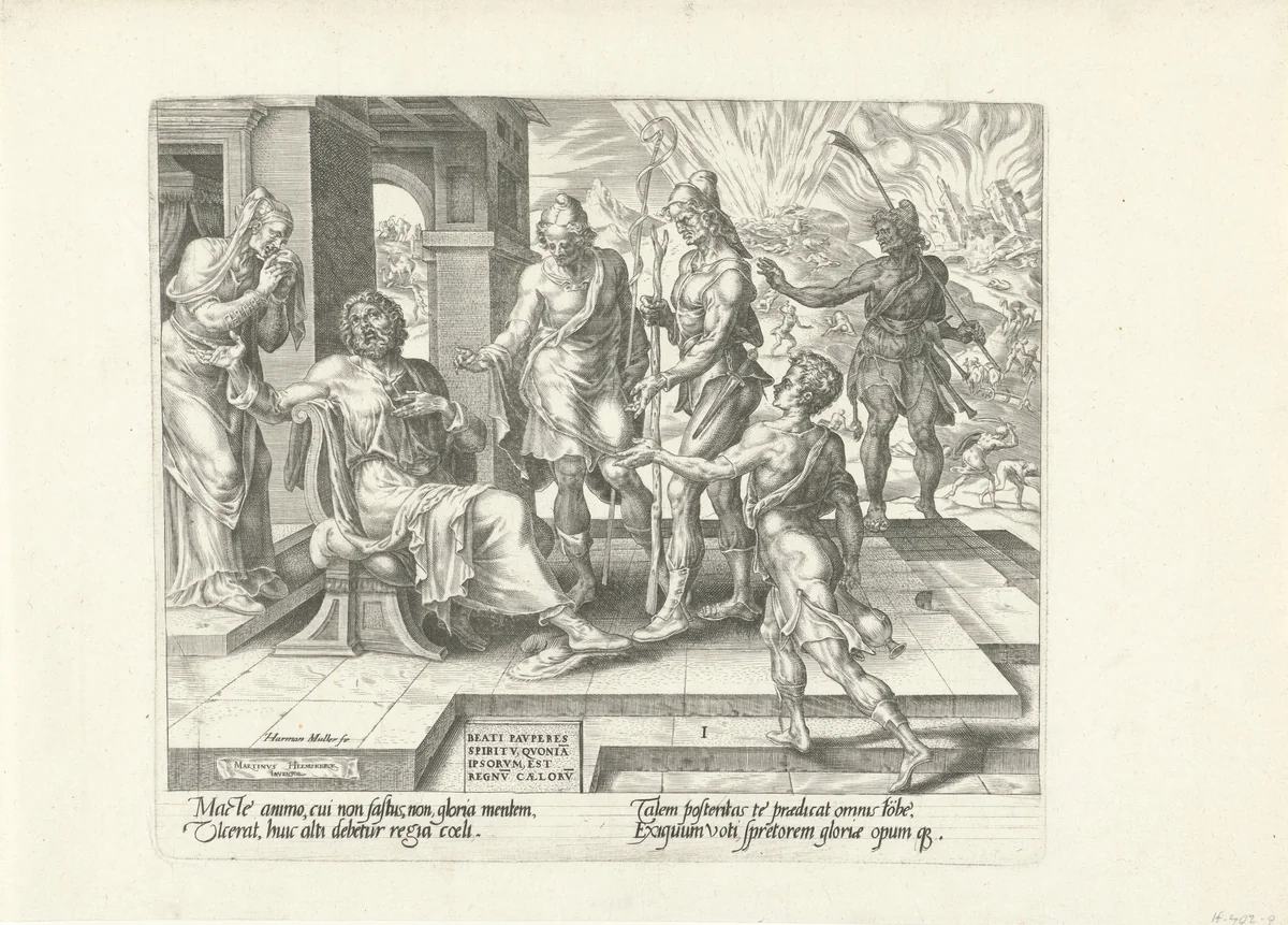 Job hoort het slechte nieuws van vier boodschappers by Unknown, print, 1564-1568