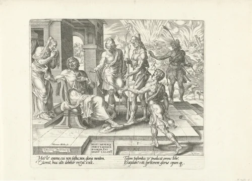 Job hoort het slechte nieuws van vier boodschappers by Unknown, print, 1564-1568