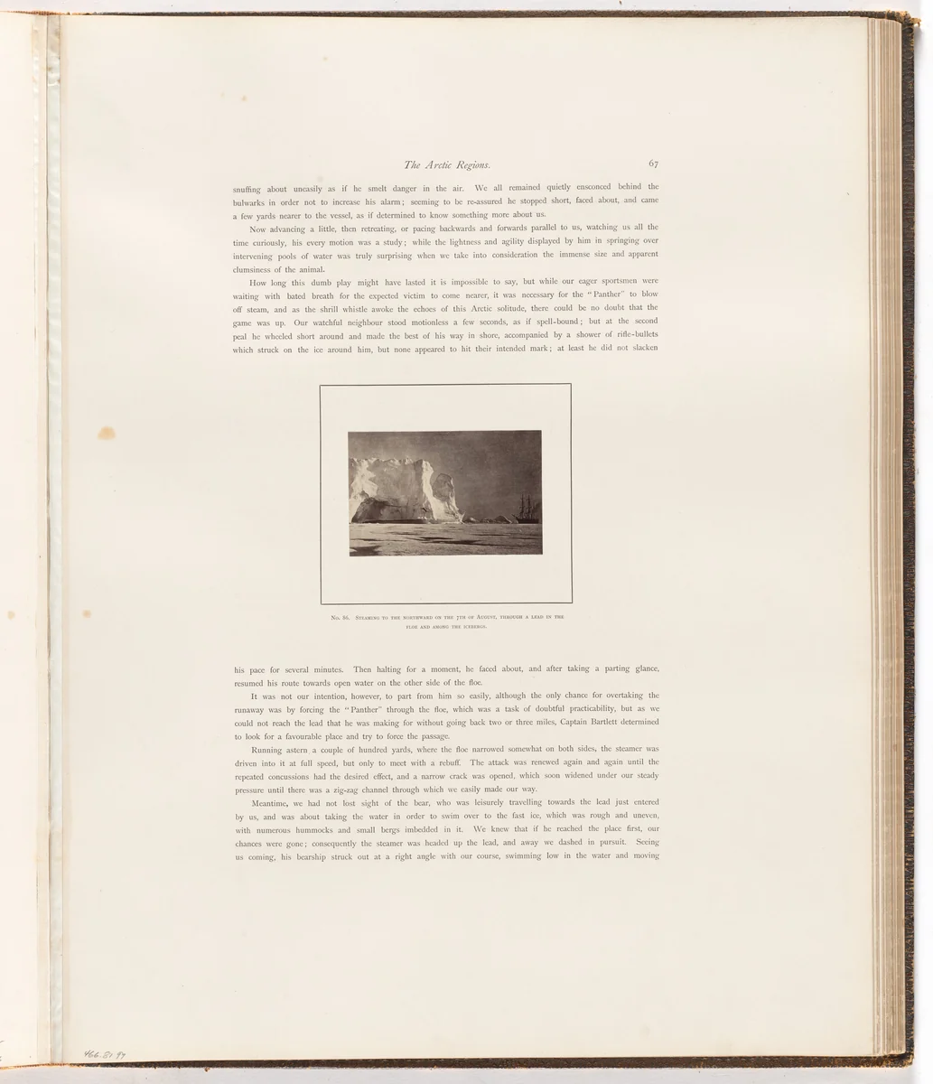 "Steaming to the northward on the 7th of August, through a lead in the floe and among the icebergs", by George P. Critcherson, John L. Dunmore, William Bradford, photograph, 1869