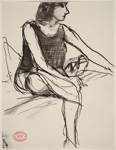 Untitled [woman with cigarette seated beside her purse] by Richard Diebenkorn, drawing, 1955-1967