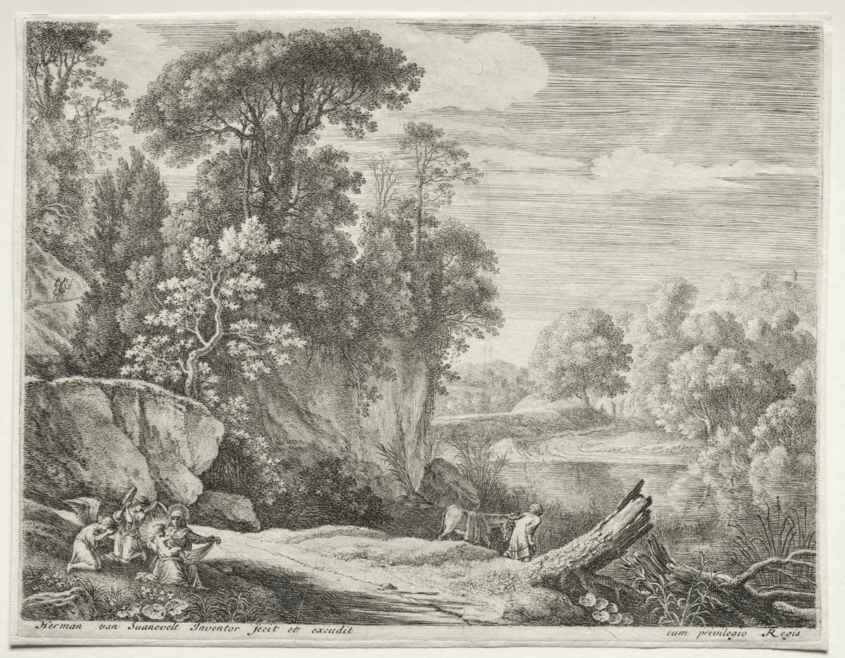 The Donkey Led to the River by Herman van Swanevelt, print, 1652-1654