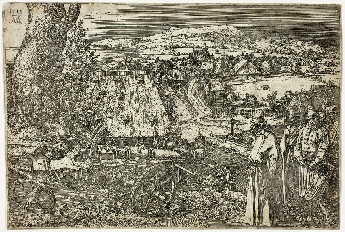 Landscape with Cannon by Albrecht Dürer, print, 1518