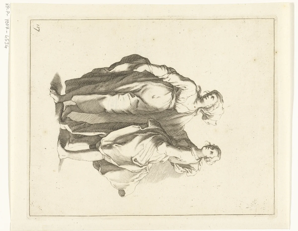Twee vrouwen by Frederick Bloemaert, print, 1650-1700