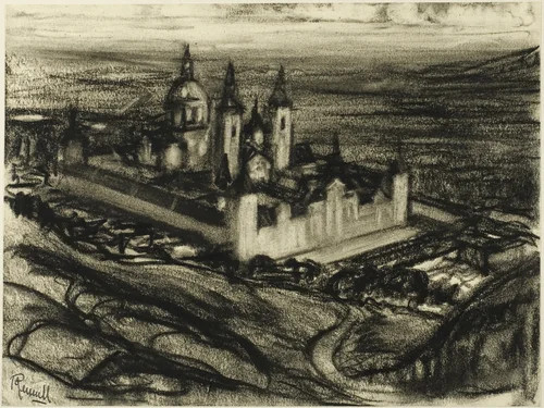 The Escorial from the Seat of Phillip (Phillip's Chair) by Joseph Pennell, drawing, 1898-1908
