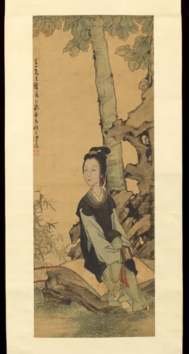 Woman in a garden by Ren Xiong, painting, 1834-1857