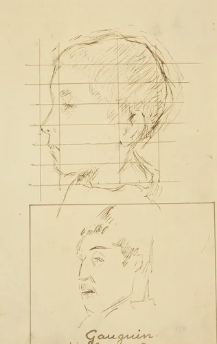 Heads of a Boy and a Man (Self-Portrait?) [verso] by Paul Gauguin, drawing, 1884-1888