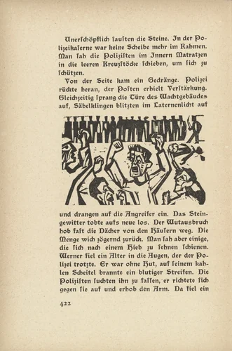 The Peace Apostle: The Riot (Der Friedensapostel: Aufruhr) (in-text plate, page 422) from Neben der Heerstrasse (Off the Main Road) by Ernst Ludwig Kirchner, illustrated book, 1923