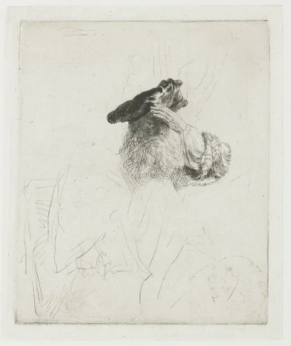 Old man shading his eyes with his hand by Rembrandt van Rijn, print, 1639