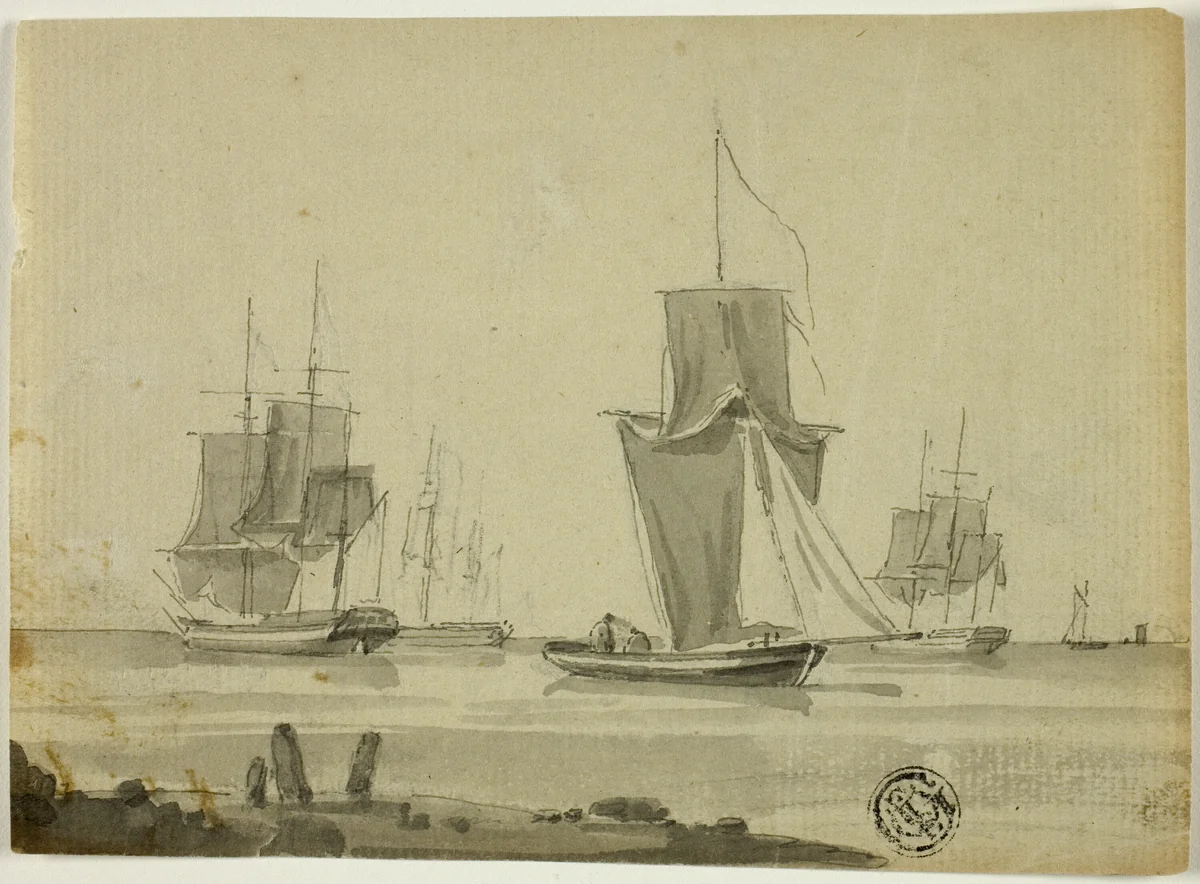 Boats at Sea by Unknown Artist, drawing, 1795-1805