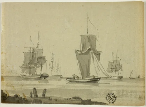 Boats at Sea by Unknown Artist, drawing, 1795-1805