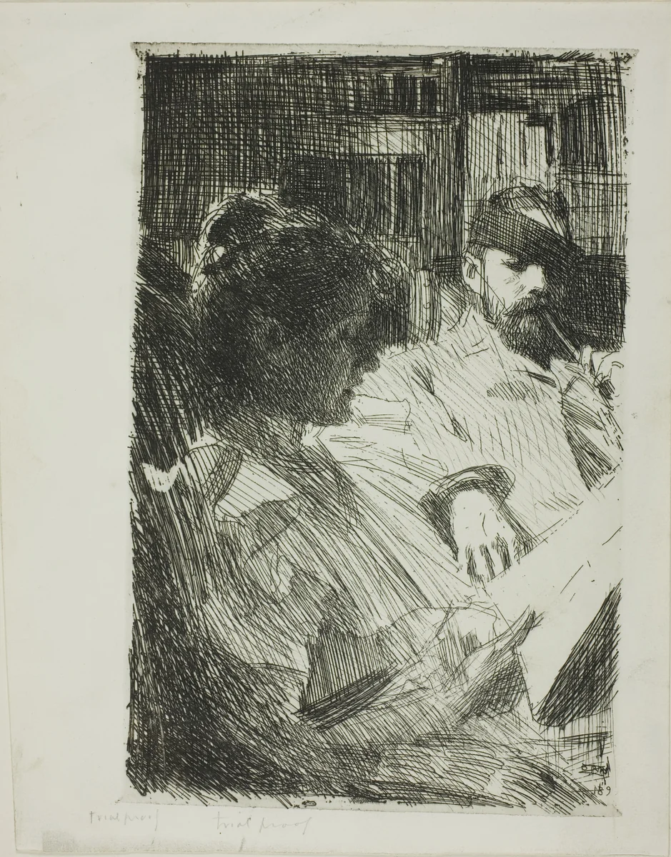 Reading (Mr. and Mrs. Ch. Deering) by Anders Zorn, print, 1893