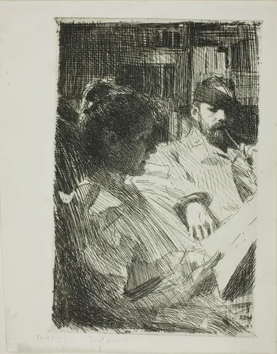 Reading (Mr. and Mrs. Ch. Deering) by Anders Zorn, print, 1893