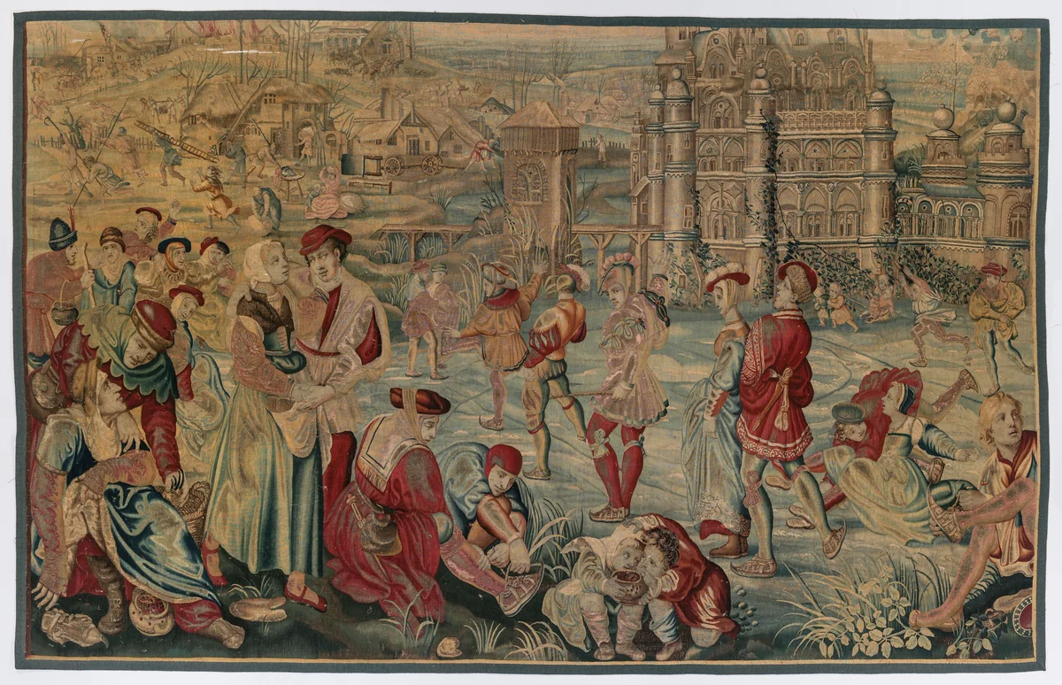 Winter: Skating Scene by Gobelins Manufactory, textile, 1530-1699