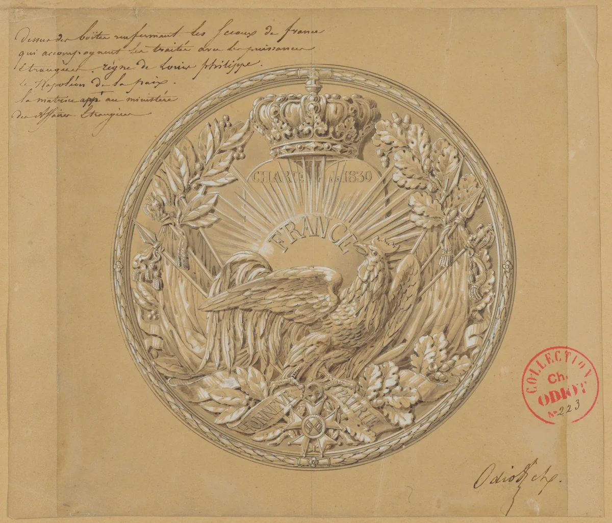 Design for the Medal to Commemorate the Charter of 1830 by Charles-Nicolas Odiot, drawing, 1830