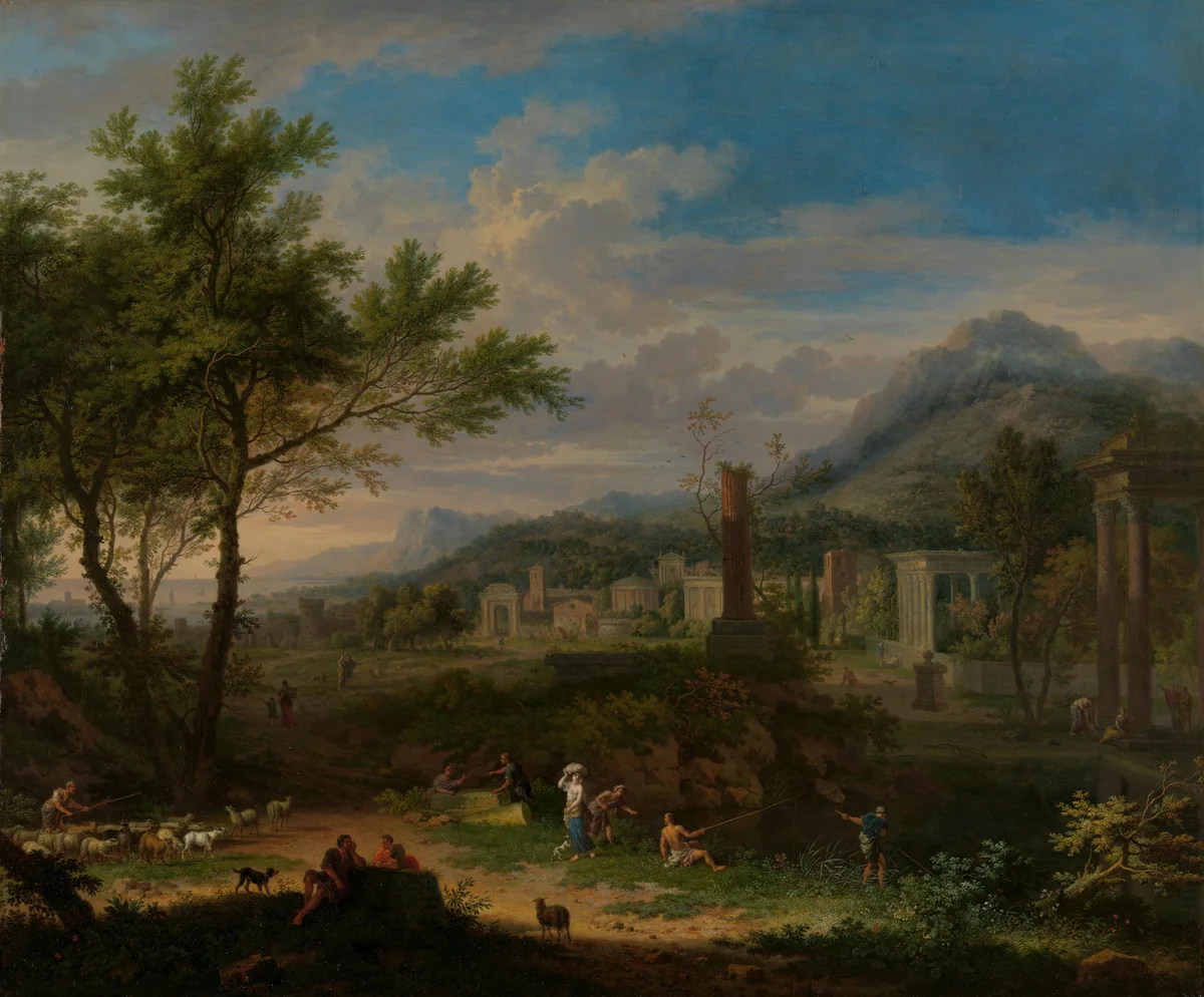 Arcadian Landscape with Fishermen by Jan van Huysum, painting, 1700-1749