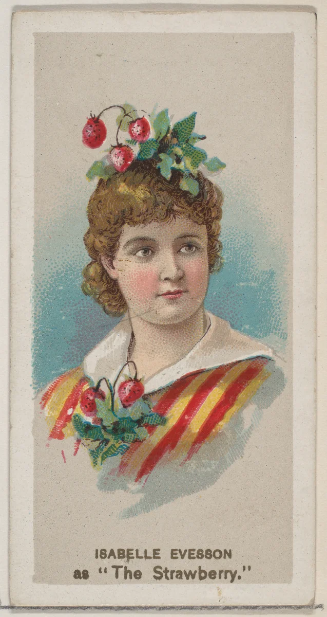 Isabelle Evesson as "The Strawberry," from the series Fancy Dress Ball Costumes (N73) for Duke brand cigarettes by W. Duke, Sons & Co., print, 1889