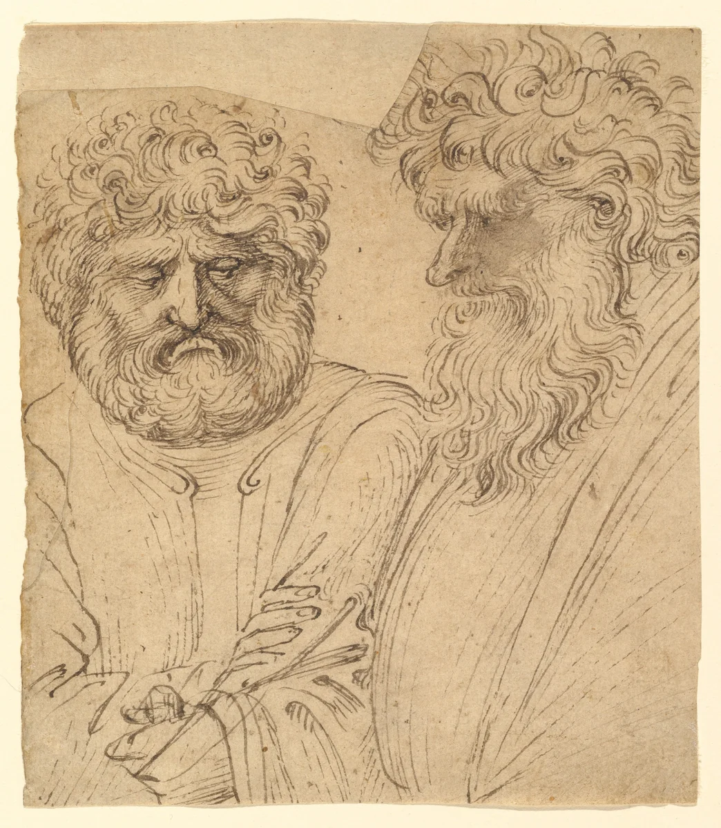 Two Heavily Bearded Men by Stefano da Verona, drawing, 1370-1450