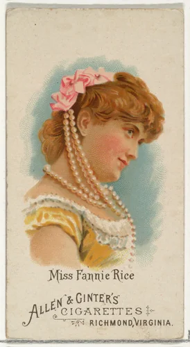 Miss Fannie Rice, from World's Beauties, Series 1 (N26) for Allen & Ginter Cigarettes by Allen & Ginter, print, 1888