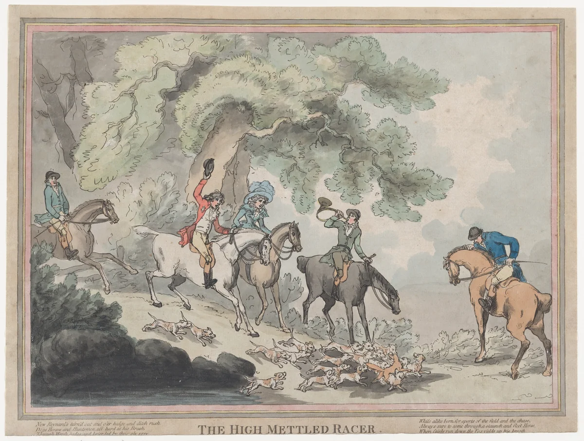 The Hunter (from The Life of a Racehourse, or The High-Mettled Racer) by Thomas Rowlandson, print, 1789