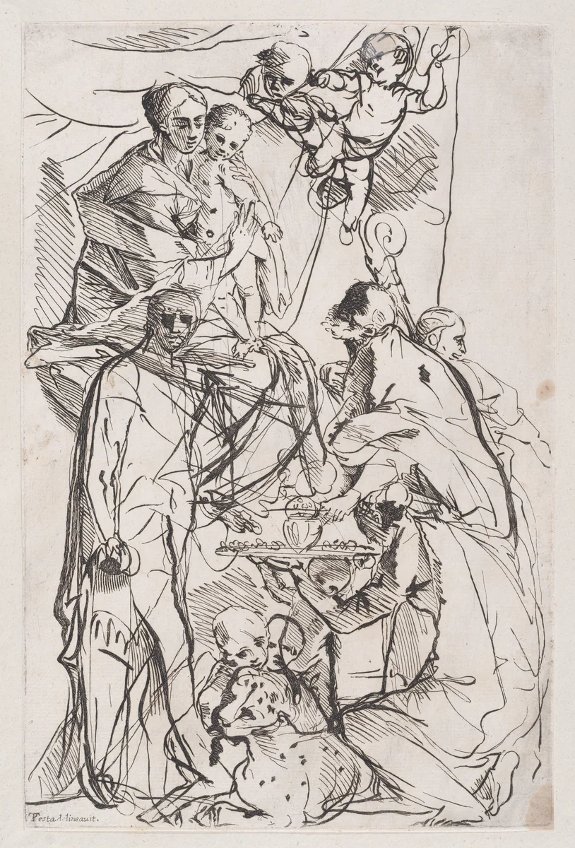 The adoration of the Virgin and Christ Child by anonymous, print, 1700-1800