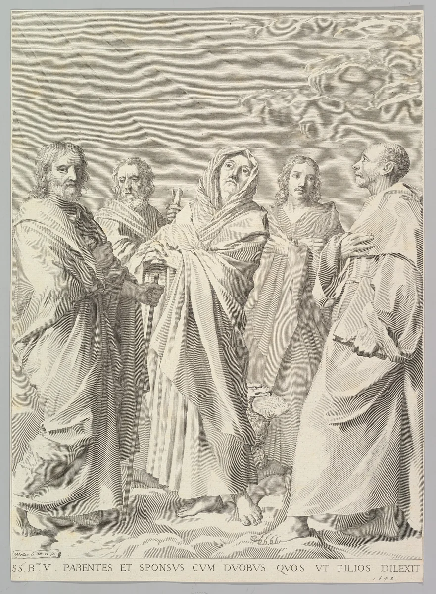 Sts. Anne, Joseph, Joachim, Bernard and John the Evangelist (Parenté de la Vierge) by Claude Mellan, print, 1648