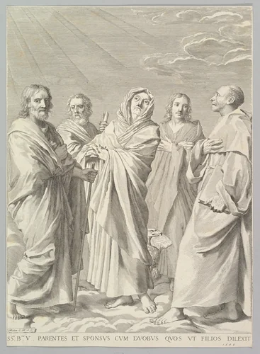 Sts. Anne, Joseph, Joachim, Bernard and John the Evangelist (Parenté de la Vierge) by Claude Mellan, print, 1648
