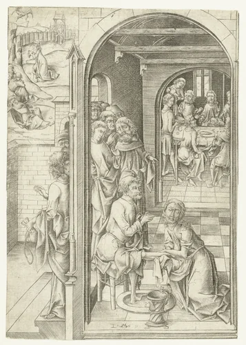 De voetwassing by Unknown, print, 1455-1503