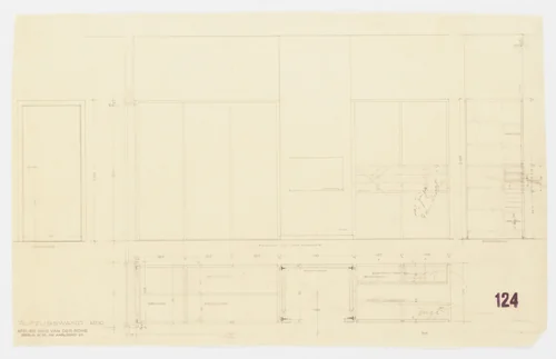 Tugendhat House, Brno, Czech Republic (Dumbwaiter wall. Elevation, vertical and horizontal sections) by Ludwig Mies van der Rohe, mies van der rohe archive, 1928