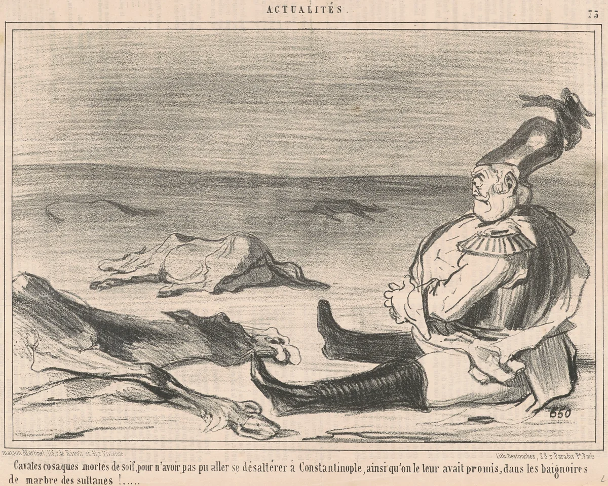 Cavales cosaques mortes de soif ... by Honoré Daumier, print, 1854