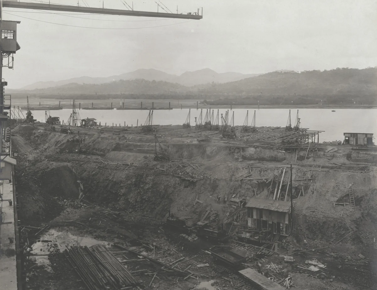 Balboa Terminals. Cofferdam in front of Dry Dock, showing drilling in progress by Unidentified Photographer, photograph, 1916