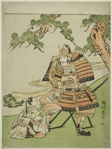The Warrior Kusunoki Masashige (1294-1336) Bidding Farewell to His Son Masatsura by Katsukawa Shunsei, print, 1775-1794