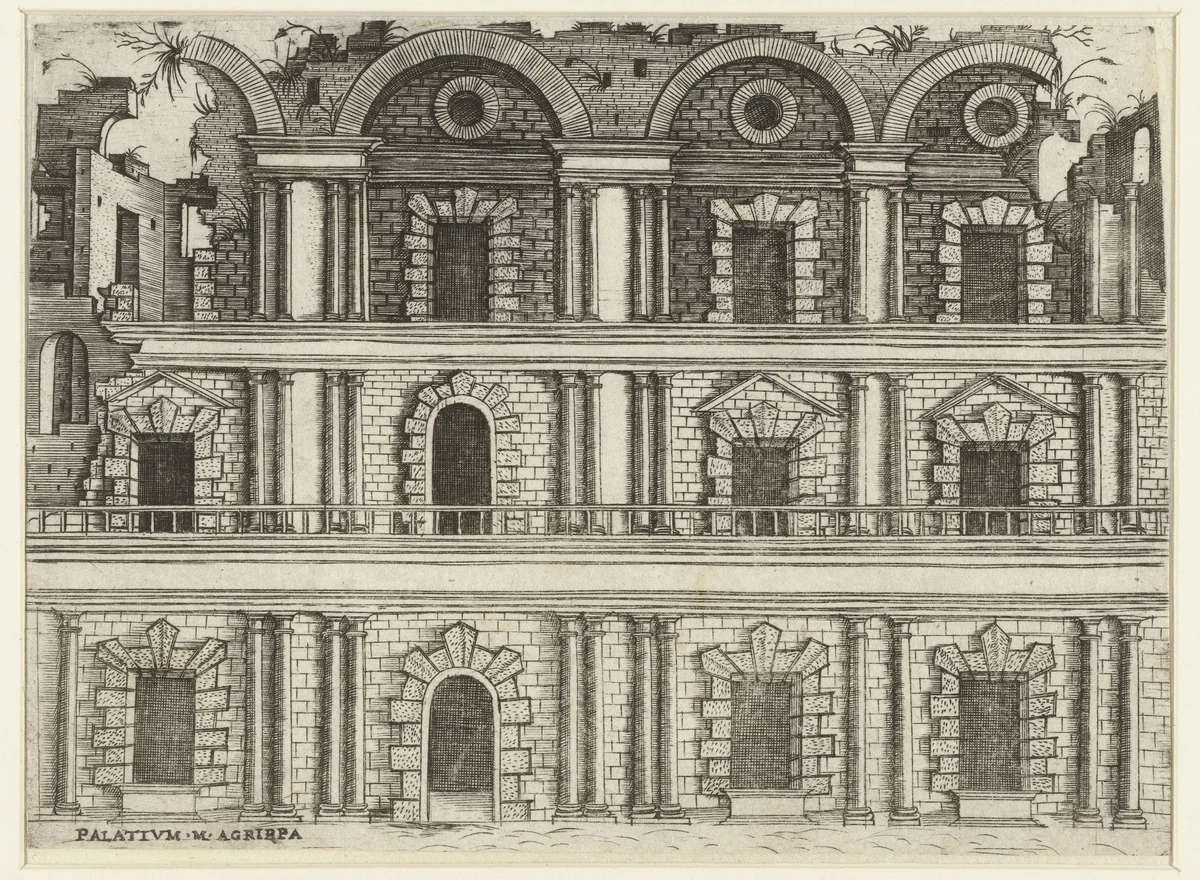 Vervallen klassiek paleis by anonymous, print, 1500-1549