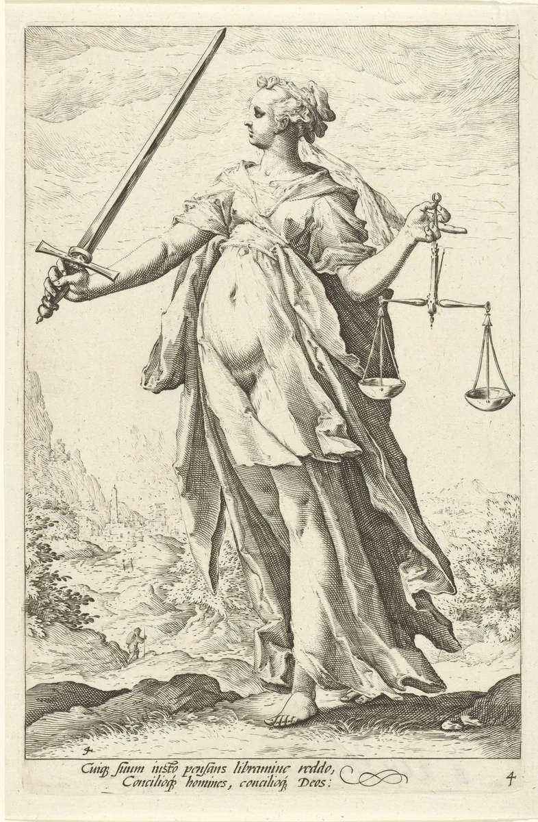 Rechtvaardigheid (Justitia) by Unknown, print, 1585-1589