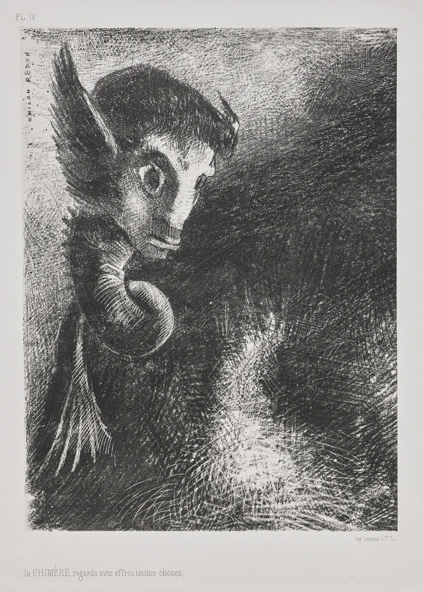 The Chimera Gazed at All Things with Fear by Odilon Redon, print, 1886