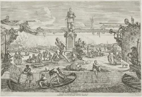 Statue of Ferdinand I, Grand Duke of Tuscany, from Views of the Port of Livorno by Stefano della Bella, print, 1654-1655
