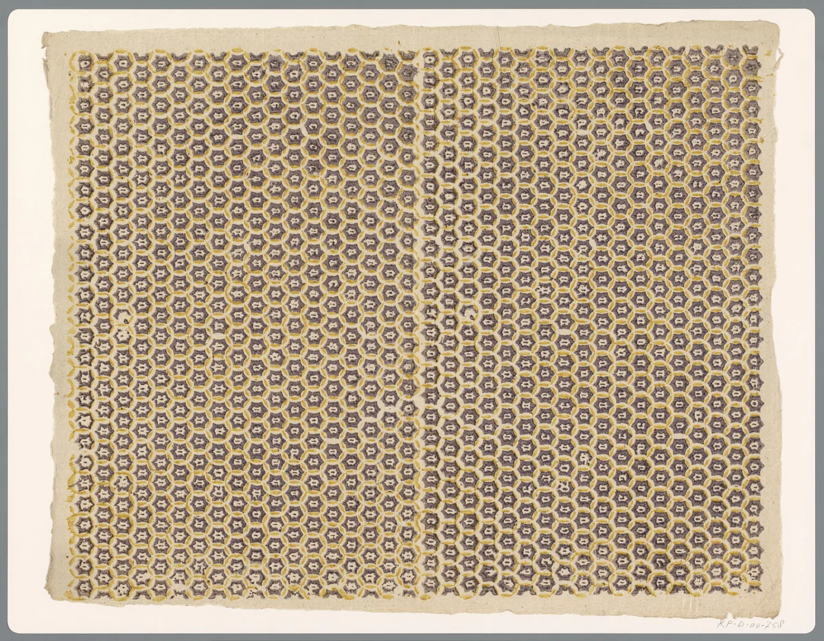 Blad met strooipatroon van geschakelde ringen met zeshoekig motief by anonymous, print, 1750-1950