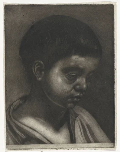 Hoofd van een jongen, naar rechts by anonymous, print, 1658-1727