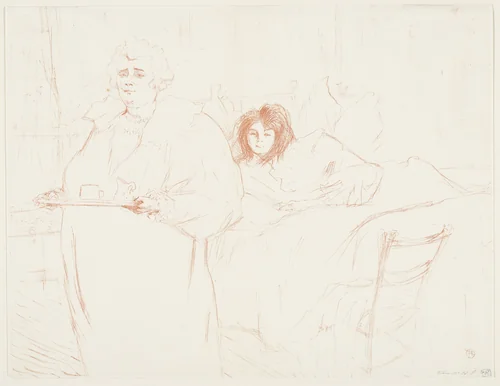 Woman with Tray, Breakfast (Femme au plateau, Petit déjeuner) from Elles by Henri de Toulouse-Lautrec, print, 1896