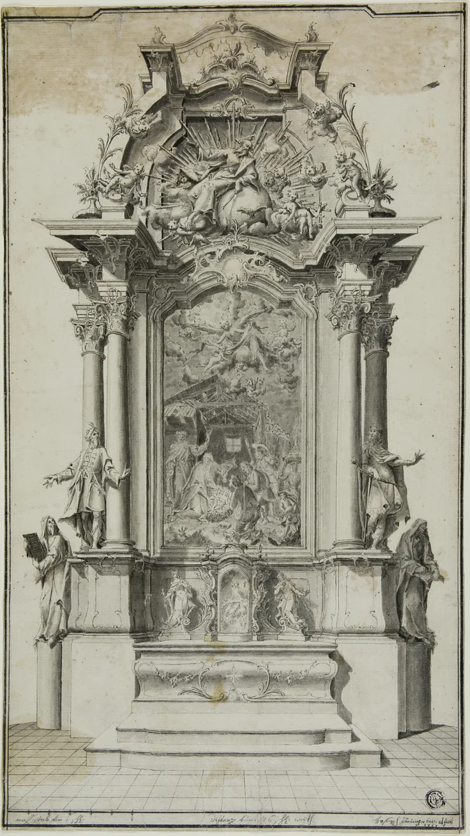 Study for an Altar Containing a Painting of the Adoration of the Shepherds by Carl Joseph Haringer, drawing, 1767