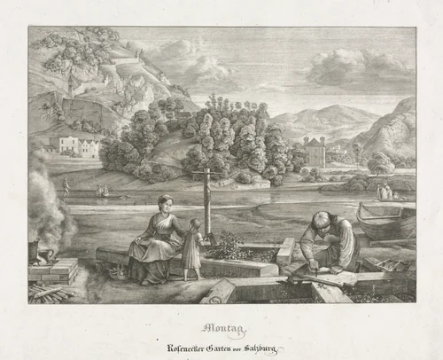 Seven Views in Salzburg and Berchtesgaden: Monday: Rosenecker Garden Salzburg by Ferdinand Olivier, print, 1823