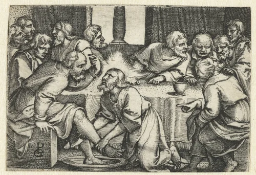 Petrus protesteert als Christus zijn voeten wast by Unknown, print, 1535