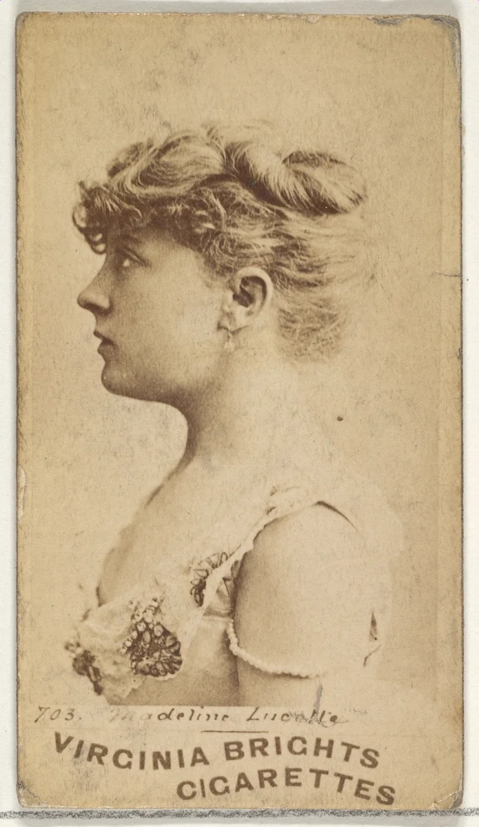 Card 703, Madeline Lucalle, from the Actors and Actresses series (N45, Type 1) for Virginia Brights Cigarettes by Allen & Ginter, photograph, 1885-1891