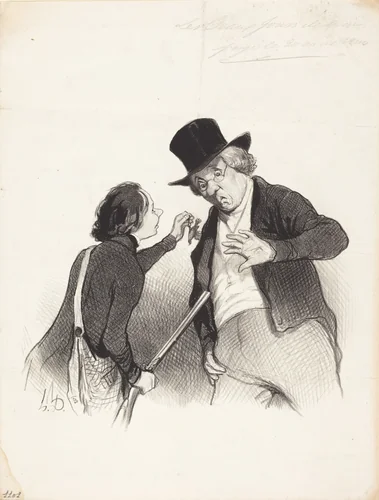 Un Début a la chasse by Honoré Daumier, print, 1844