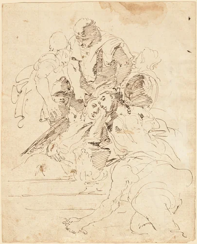 Classical Figures Gathered around an Urn by Giovanni Battista Tiepolo, drawing, 1724-1729