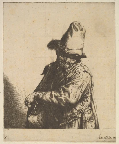Hurdy Gurdy Man by Adriaen van Ostade, print, 1610-1685