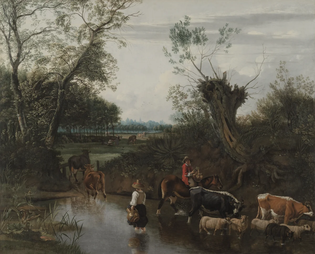 Peasants Crossing a Stream by Jan Siberechts, painting, 1665-1675