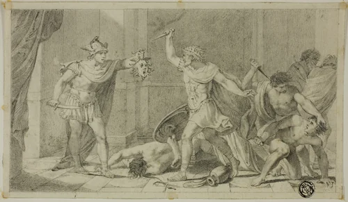 Perseus Confronting Phineas and his Followers with Head of Medusa by Unknown Artist, drawing, 1700-1799