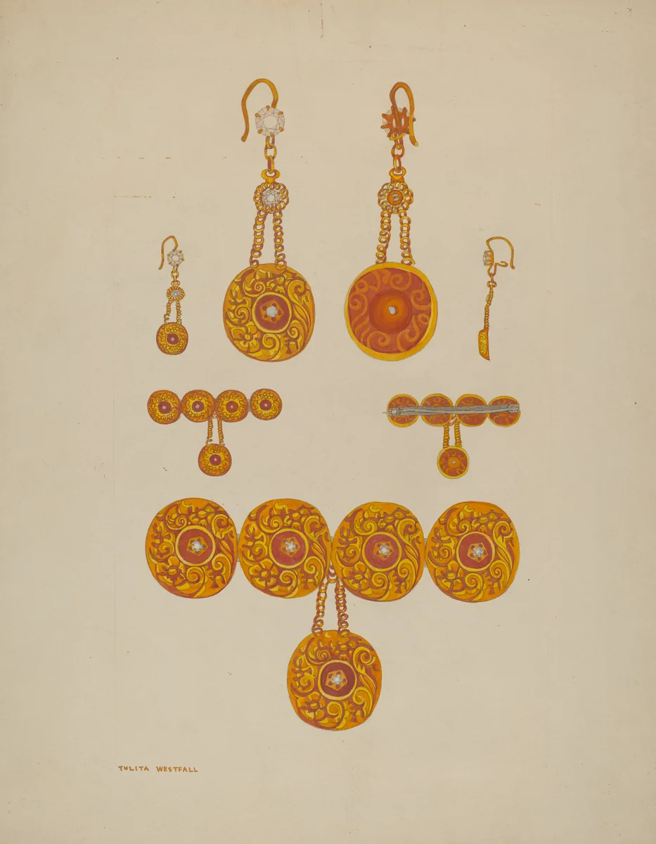 Earrings and Brooch by Tulita Westfall, index of american design, 1937