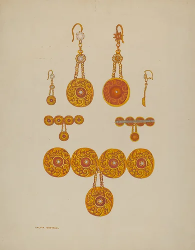 Earrings and Brooch by Tulita Westfall, index of american design, 1937